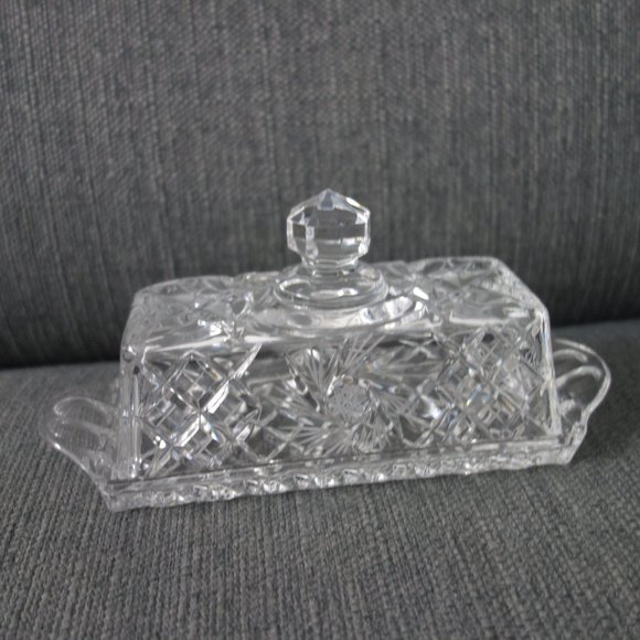 Vintage Fancy Glass Butter Dish and Lid Set - Picture 1 of 11